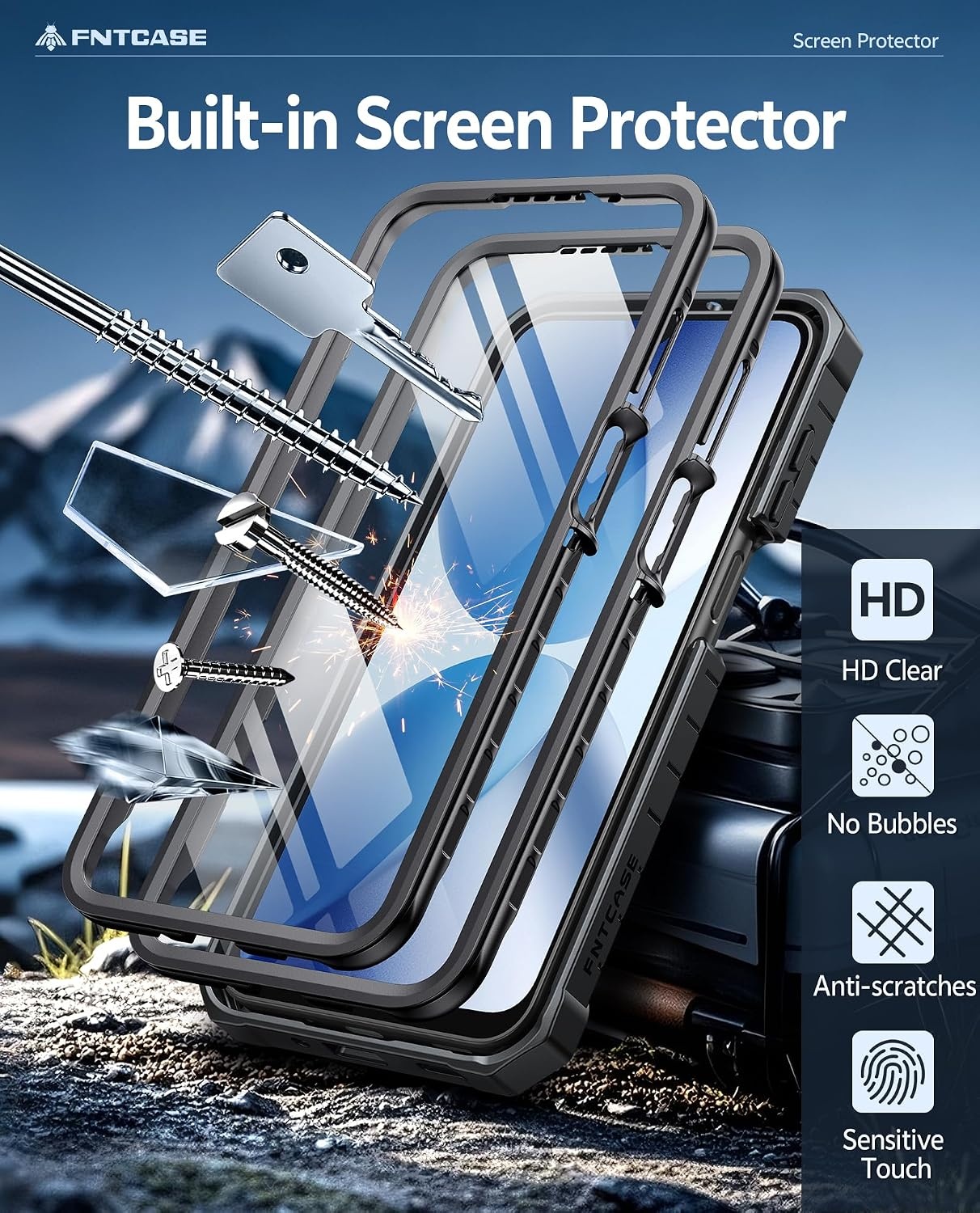 image:imageFNTCASE for Samsung Galaxy S26Ultra Case Builtin Screen Protector amp Kickstand 2 Front Frames MilitaryGrade Drop Protection Heavy Duty Shockproof Rugged TPU Case Full Body Protective BlueTBlack