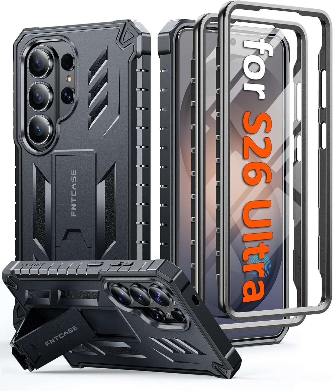 image:imageFNTCASE for Samsung Galaxy S26Ultra Case Builtin Screen Protector amp Kickstand 2 Front Frames MilitaryGrade Drop Protection Heavy Duty Shockproof Rugged TPU Case Full Body Protective BlueBlack