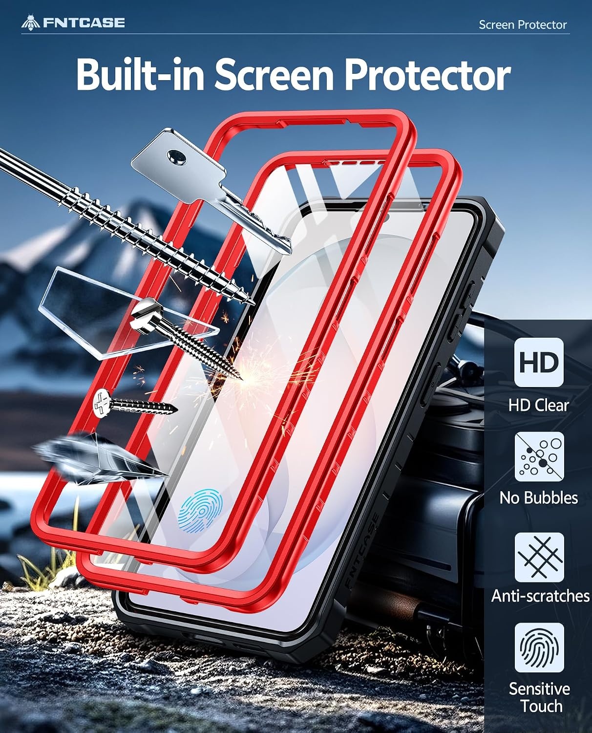 image:imageFNTCASE for Samsung Galaxy S26Ultra Case Builtin Screen Protector amp Kickstand 2 Front Frames MilitaryGrade Drop Protection Heavy Duty Shockproof Rugged TPU Case Full Body Protective BlueRed