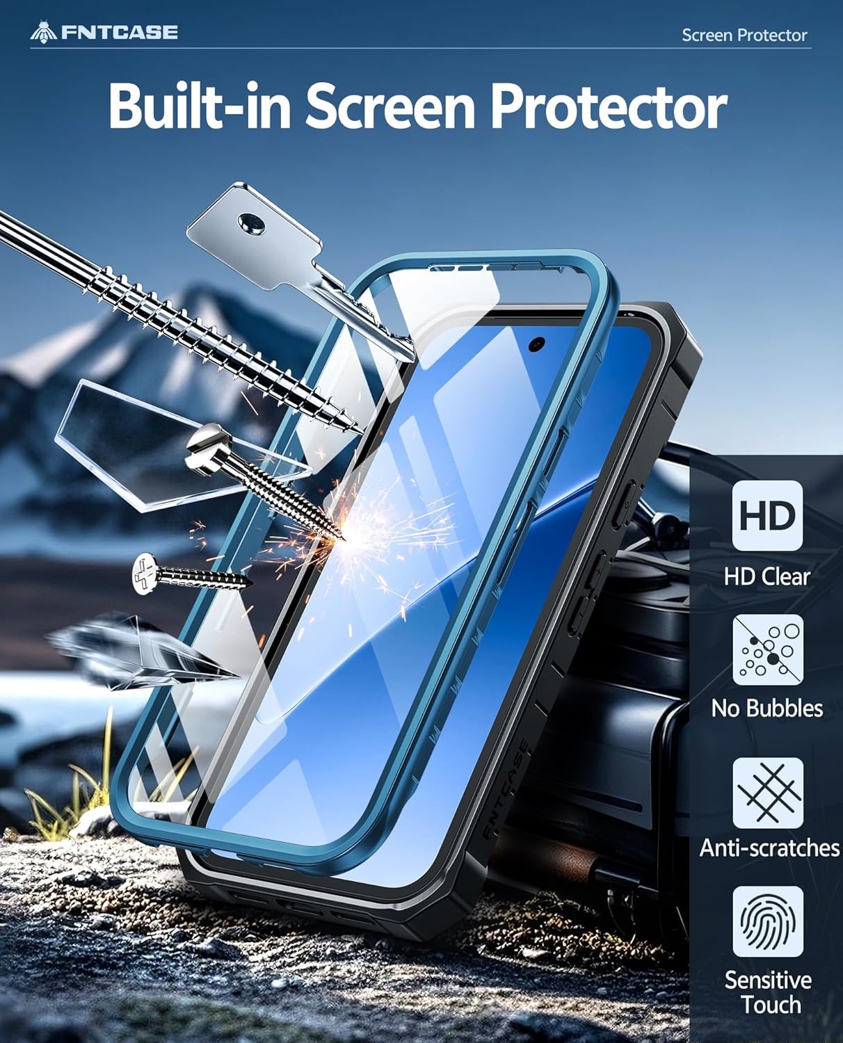 image:imageFNTCASE for Samsung Galaxy S26Ultra Case Builtin Screen Protector amp Kickstand 2 Front Frames MilitaryGrade Drop Protection Heavy Duty Shockproof Rugged TPU Case Full Body Protective BlueBlue