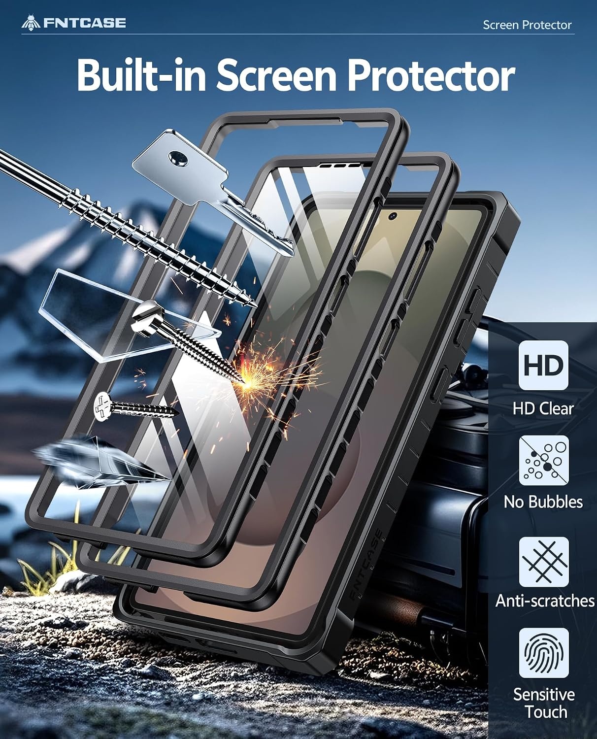 image:imageFNTCASE for Samsung Galaxy S26Ultra Case Builtin Screen Protector amp Kickstand 2 Front Frames MilitaryGrade Drop Protection Heavy Duty Shockproof Rugged TPU Case Full Body Protective BlueTBlack