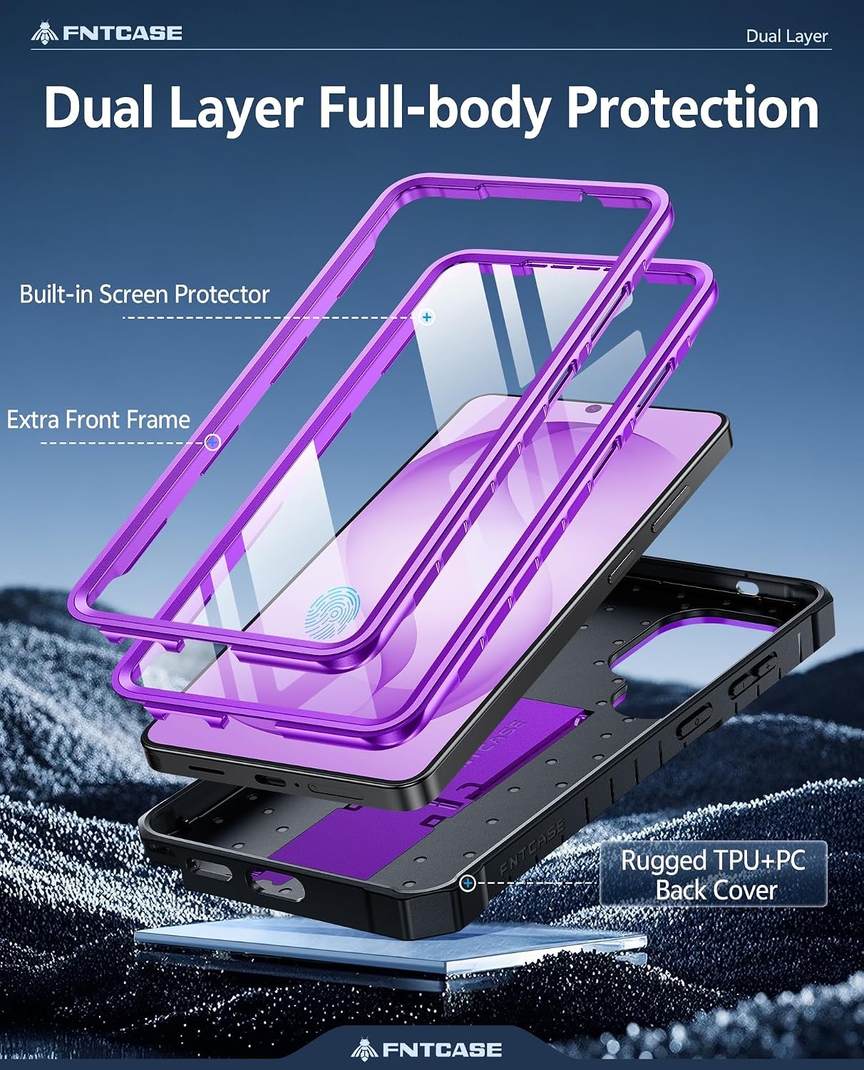 image:imageFNTCASE for Samsung Galaxy S26Ultra Case Builtin Screen Protector amp Kickstand 2 Front Frames MilitaryGrade Drop Protection Heavy Duty Shockproof Rugged TPU Case Full Body Protective BluePurple