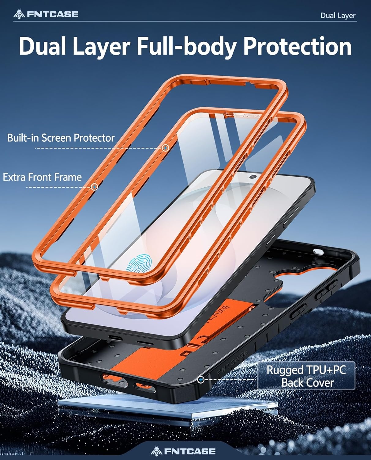image:imageFNTCASE for Samsung Galaxy S26Ultra Case Builtin Screen Protector amp Kickstand 2 Front Frames MilitaryGrade Drop Protection Heavy Duty Shockproof Rugged TPU Case Full Body Protective BlueOrange