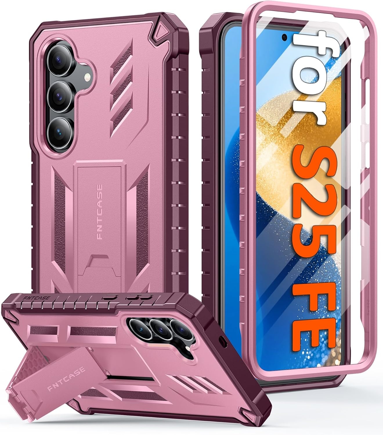 image:imageFNTCASE for Samsung Galaxy S26Ultra Case Builtin Screen Protector amp Kickstand 2 Front Frames MilitaryGrade Drop Protection Heavy Duty Shockproof Rugged TPU Case Full Body Protective BluePink