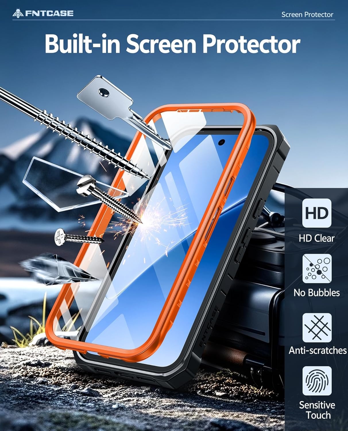 image:imageFNTCASE for Samsung Galaxy S26Ultra Case Builtin Screen Protector amp Kickstand 2 Front Frames MilitaryGrade Drop Protection Heavy Duty Shockproof Rugged TPU Case Full Body Protective BlueOrange
