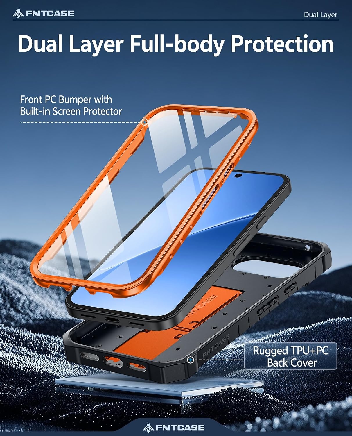 image:imageFNTCASE for Samsung Galaxy S26Ultra Case Builtin Screen Protector amp Kickstand 2 Front Frames MilitaryGrade Drop Protection Heavy Duty Shockproof Rugged TPU Case Full Body Protective BlueOrange