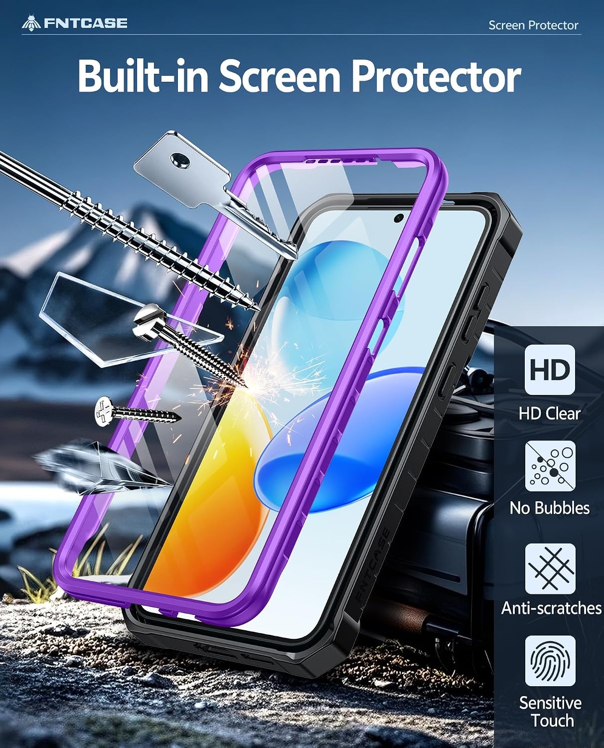 image:imageFNTCASE for Samsung Galaxy S26Ultra Case Builtin Screen Protector amp Kickstand 2 Front Frames MilitaryGrade Drop Protection Heavy Duty Shockproof Rugged TPU Case Full Body Protective BluePurple
