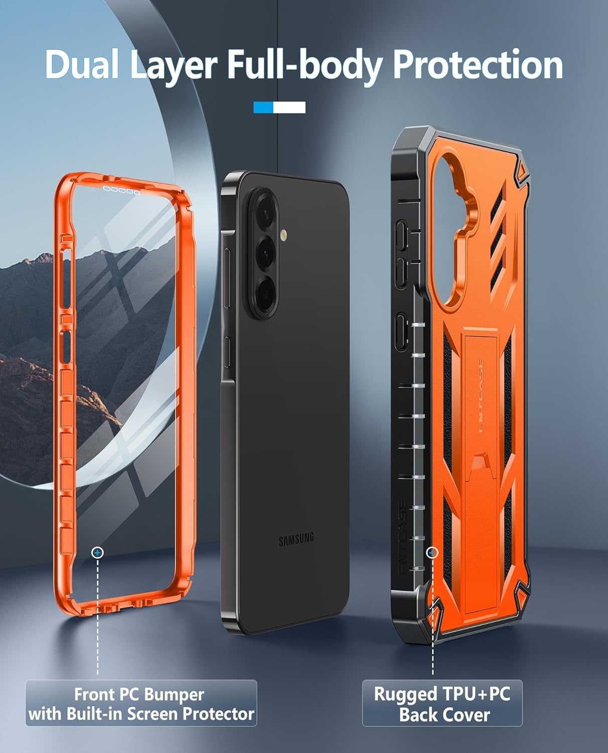 image:imageFNTCASE for Samsung Galaxy S26Ultra Case Builtin Screen Protector amp Kickstand 2 Front Frames MilitaryGrade Drop Protection Heavy Duty Shockproof Rugged TPU Case Full Body Protective BlueOrange