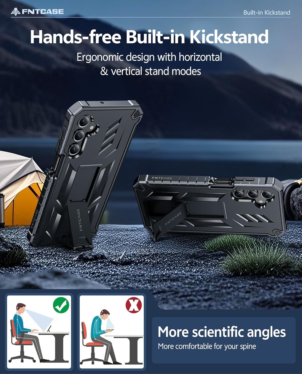 image:imageFNTCASE for Samsung Galaxy S26Ultra Case Builtin Screen Protector amp Kickstand 2 Front Frames MilitaryGrade Drop Protection Heavy Duty Shockproof Rugged TPU Case Full Body Protective BlueBlack