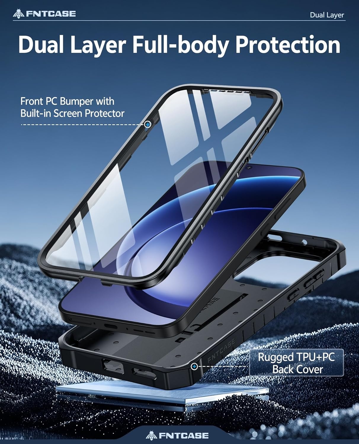 image:imageFNTCASE for Samsung Galaxy S26Ultra Case Builtin Screen Protector amp Kickstand 2 Front Frames MilitaryGrade Drop Protection Heavy Duty Shockproof Rugged TPU Case Full Body Protective BlueBlack