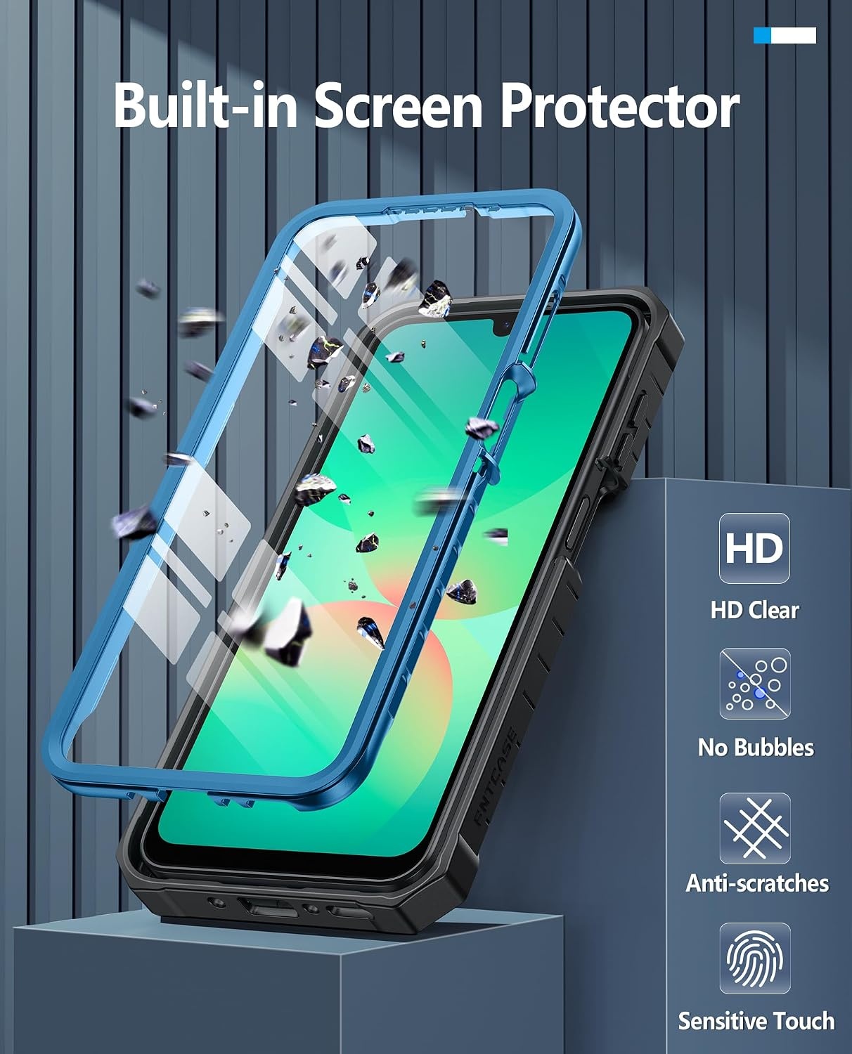 image:imageFNTCASE for Samsung Galaxy S26Ultra Case Builtin Screen Protector amp Kickstand 2 Front Frames MilitaryGrade Drop Protection Heavy Duty Shockproof Rugged TPU Case Full Body Protective BlueBlue
