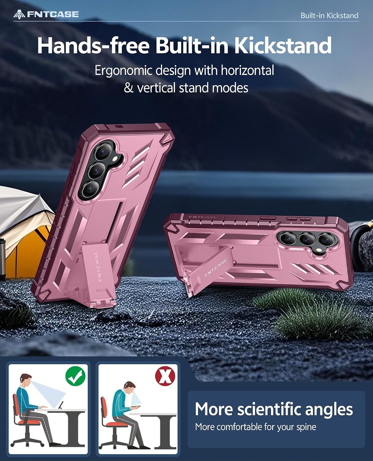 image:imageFNTCASE for Samsung Galaxy S26Ultra Case Builtin Screen Protector amp Kickstand 2 Front Frames MilitaryGrade Drop Protection Heavy Duty Shockproof Rugged TPU Case Full Body Protective BluePink