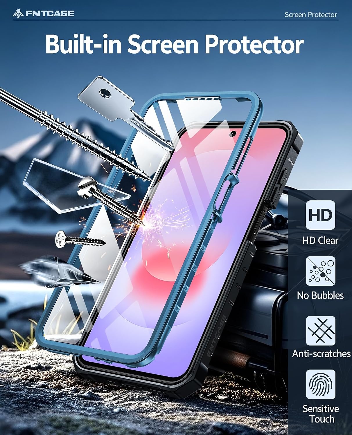 image:imageFNTCASE for Samsung Galaxy S26Ultra Case Builtin Screen Protector amp Kickstand 2 Front Frames MilitaryGrade Drop Protection Heavy Duty Shockproof Rugged TPU Case Full Body Protective BlueBlue