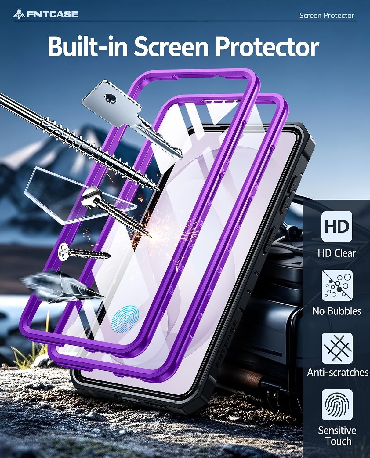 image:imageFNTCASE for Samsung Galaxy S26Ultra Case Builtin Screen Protector amp Kickstand 2 Front Frames MilitaryGrade Drop Protection Heavy Duty Shockproof Rugged TPU Case Full Body Protective BluePurple