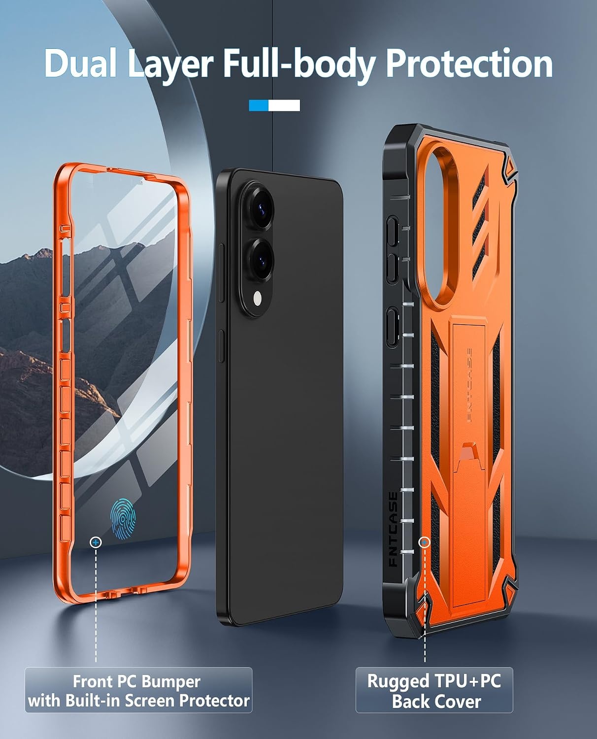 image:imageFNTCASE for Samsung Galaxy S26Ultra Case Builtin Screen Protector amp Kickstand 2 Front Frames MilitaryGrade Drop Protection Heavy Duty Shockproof Rugged TPU Case Full Body Protective BlueOrange