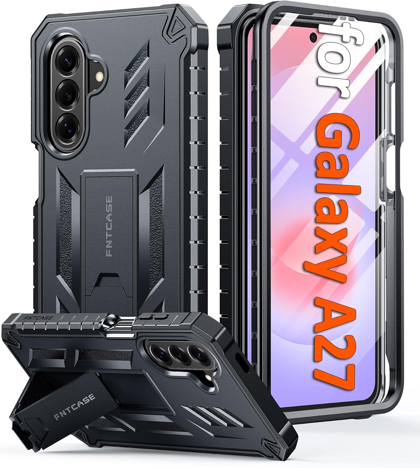 image:imageFNTCASE for Samsung Galaxy S26Ultra Case Builtin Screen Protector amp Kickstand 2 Front Frames MilitaryGrade Drop Protection Heavy Duty Shockproof Rugged TPU Case Full Body Protective BlueBlack
