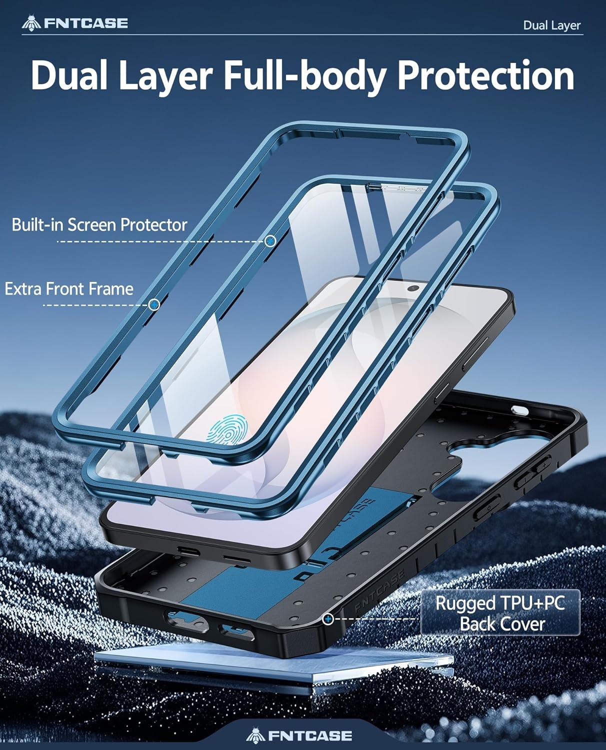 image:imageFNTCASE for Samsung Galaxy S26Ultra Case Builtin Screen Protector amp Kickstand 2 Front Frames MilitaryGrade Drop Protection Heavy Duty Shockproof Rugged TPU Case Full Body Protective BlueBlue
