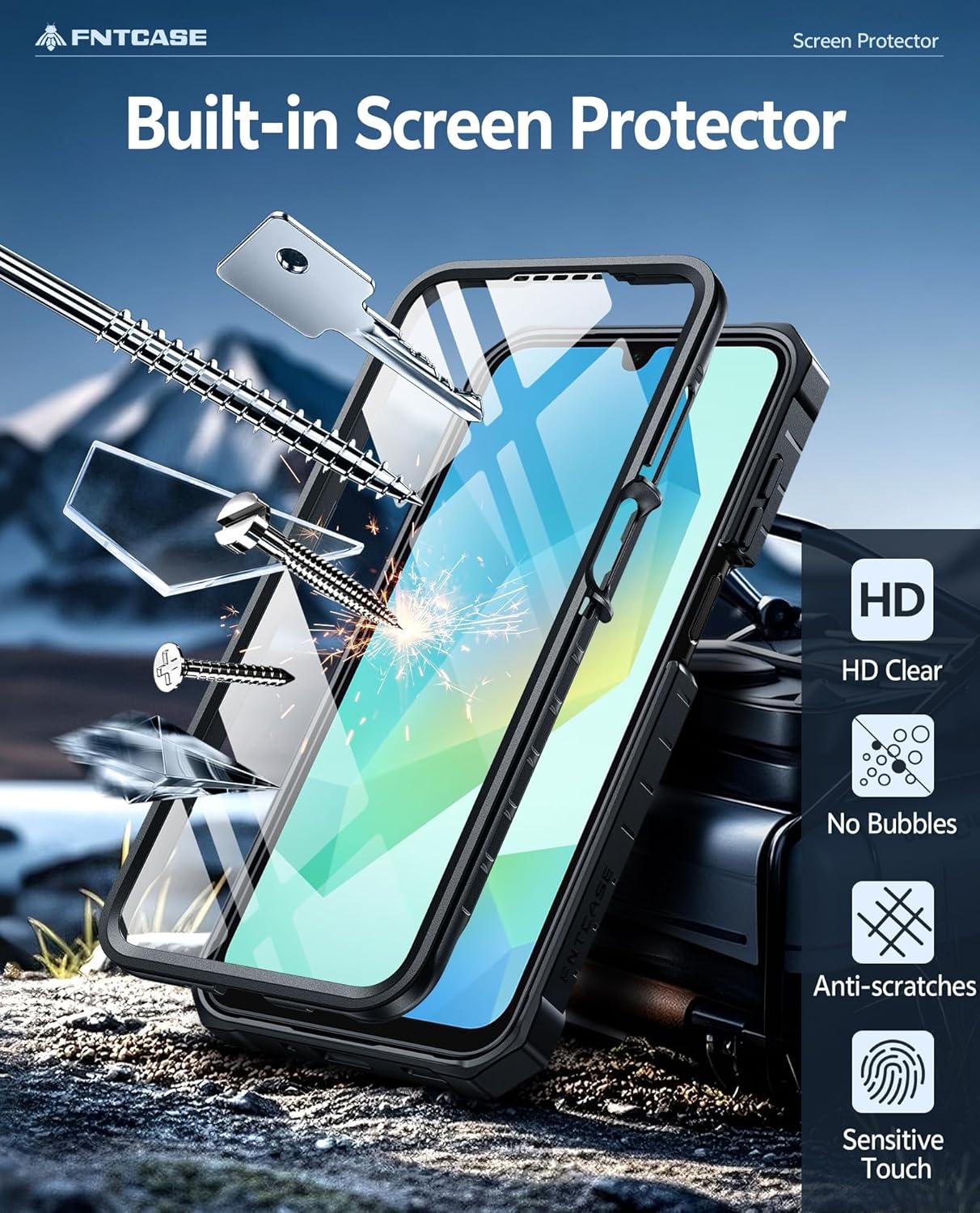 image:imageFNTCASE for Samsung Galaxy S26Ultra Case Builtin Screen Protector amp Kickstand 2 Front Frames MilitaryGrade Drop Protection Heavy Duty Shockproof Rugged TPU Case Full Body Protective BlueBlack