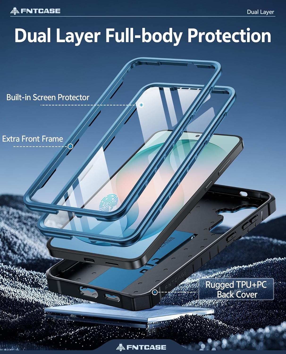 image:imageFNTCASE for Samsung Galaxy S26Ultra Case Builtin Screen Protector amp Kickstand 2 Front Frames MilitaryGrade Drop Protection Heavy Duty Shockproof Rugged TPU Case Full Body Protective BlueBlue