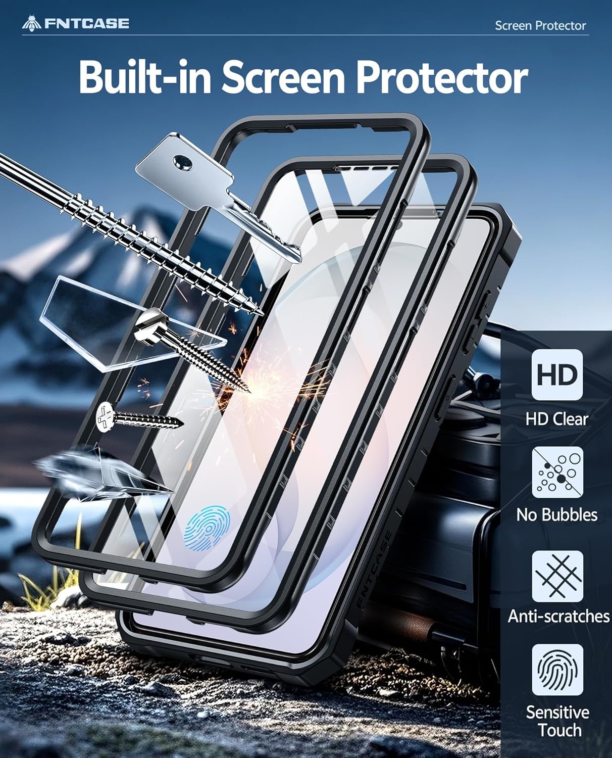 image:imageFNTCASE for Samsung Galaxy S26Ultra Case Builtin Screen Protector amp Kickstand 2 Front Frames MilitaryGrade Drop Protection Heavy Duty Shockproof Rugged TPU Case Full Body Protective BlueBlack