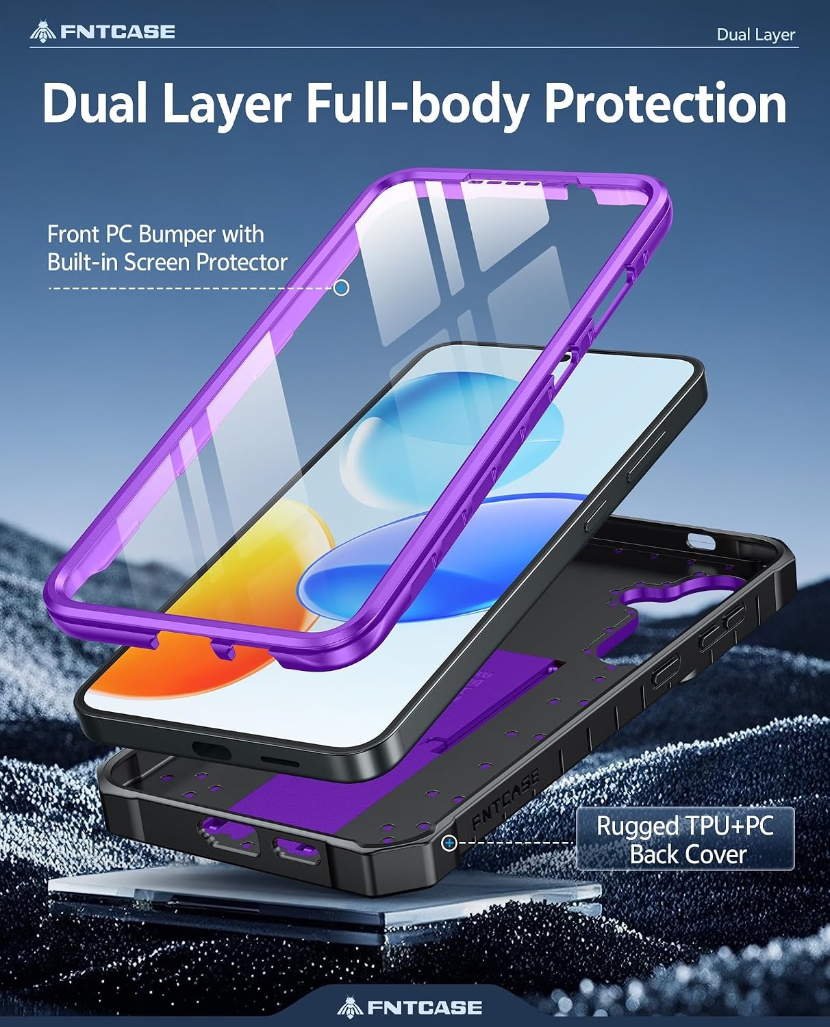 image:imageFNTCASE for Samsung Galaxy S26Ultra Case Builtin Screen Protector amp Kickstand 2 Front Frames MilitaryGrade Drop Protection Heavy Duty Shockproof Rugged TPU Case Full Body Protective BluePurple