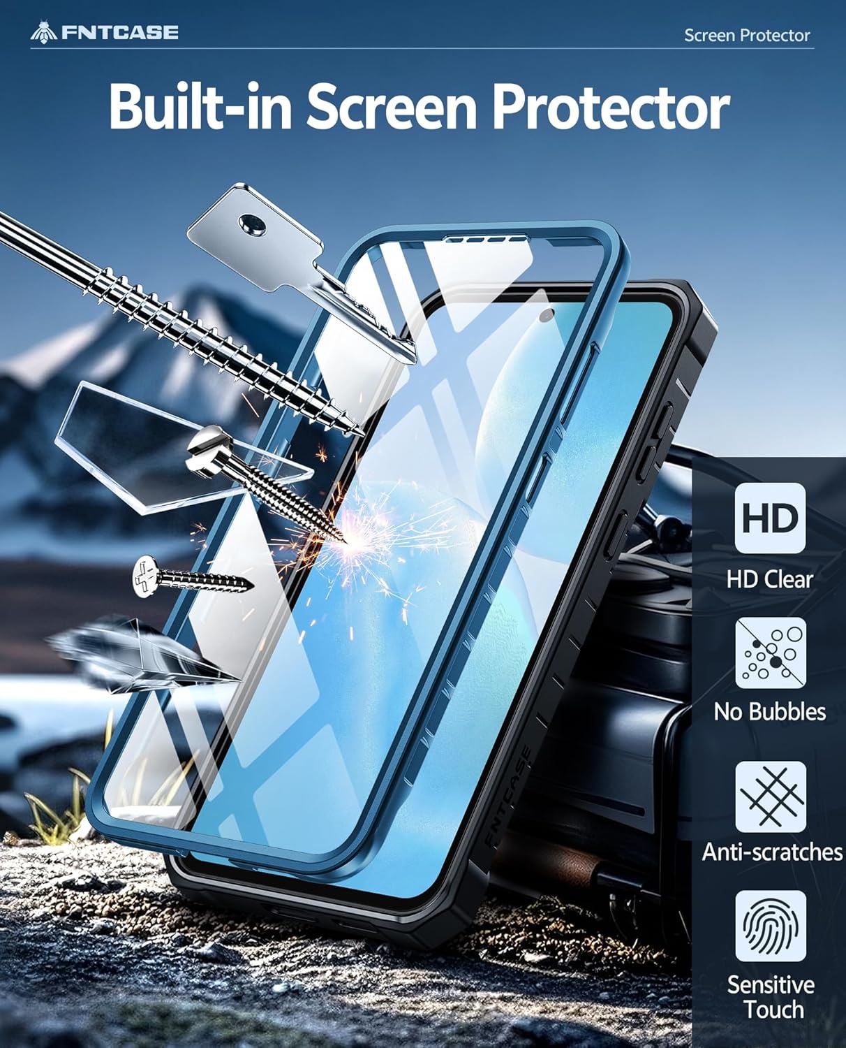 image:imageFNTCASE for Samsung Galaxy S26Ultra Case Builtin Screen Protector amp Kickstand 2 Front Frames MilitaryGrade Drop Protection Heavy Duty Shockproof Rugged TPU Case Full Body Protective BlueBlue