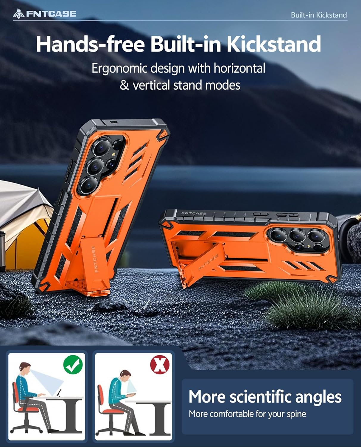 image:imageFNTCASE for Samsung Galaxy S26Ultra Case Builtin Screen Protector amp Kickstand 2 Front Frames MilitaryGrade Drop Protection Heavy Duty Shockproof Rugged TPU Case Full Body Protective BlueOrange