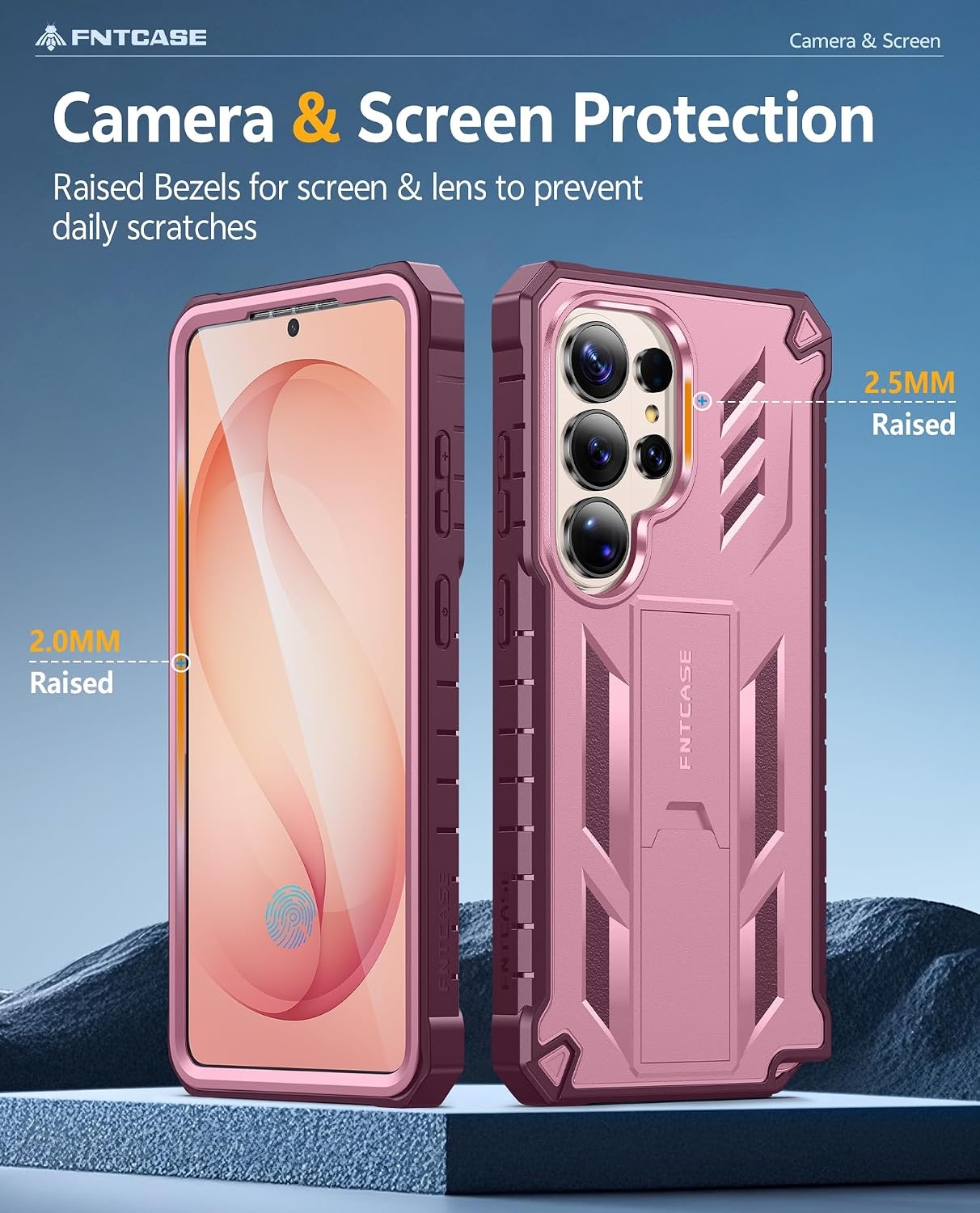 image:imageFNTCASE for Samsung Galaxy S26Ultra Case Builtin Screen Protector amp Kickstand 2 Front Frames MilitaryGrade Drop Protection Heavy Duty Shockproof Rugged TPU Case Full Body Protective BluePink