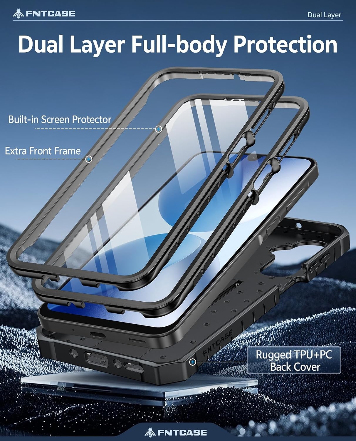 image:imageFNTCASE for Samsung Galaxy S26Ultra Case Builtin Screen Protector amp Kickstand 2 Front Frames MilitaryGrade Drop Protection Heavy Duty Shockproof Rugged TPU Case Full Body Protective BlueTBlack