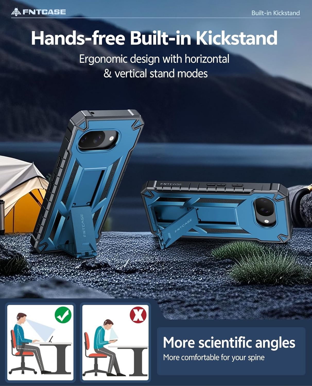 image:imageFNTCASE for Samsung Galaxy S26Ultra Case Builtin Screen Protector amp Kickstand 2 Front Frames MilitaryGrade Drop Protection Heavy Duty Shockproof Rugged TPU Case Full Body Protective BlueBlue