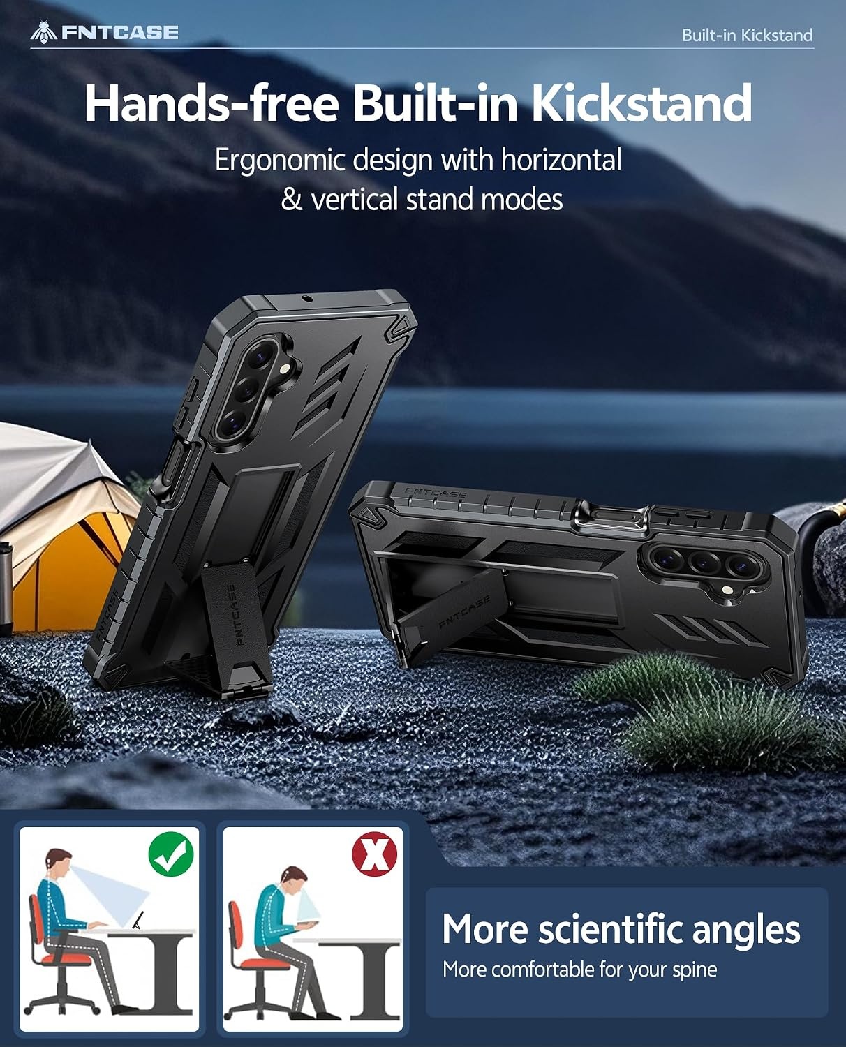 image:imageFNTCASE for Samsung Galaxy S26Ultra Case Builtin Screen Protector amp Kickstand 2 Front Frames MilitaryGrade Drop Protection Heavy Duty Shockproof Rugged TPU Case Full Body Protective BlueTBlack