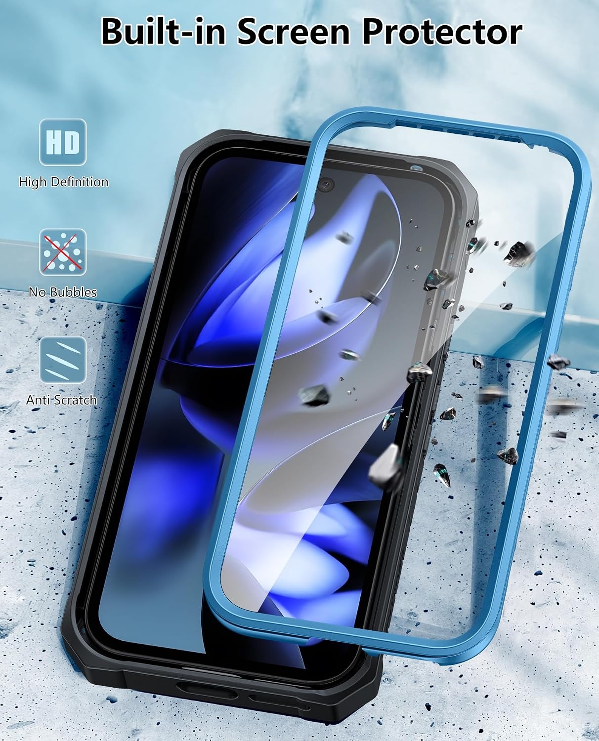 image:imageFNTCASE for Samsung Galaxy S26Ultra Case Builtin Screen Protector amp Kickstand 2 Front Frames MilitaryGrade Drop Protection Heavy Duty Shockproof Rugged TPU Case Full Body Protective BlueTBlue