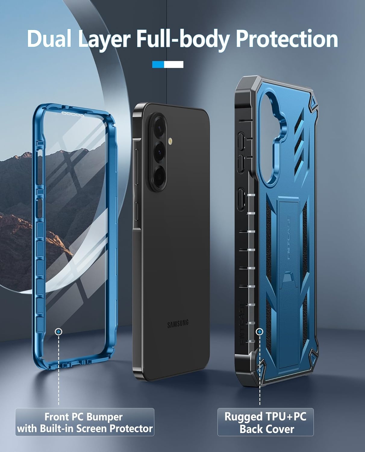 image:imageFNTCASE for Samsung Galaxy S26Ultra Case Builtin Screen Protector amp Kickstand 2 Front Frames MilitaryGrade Drop Protection Heavy Duty Shockproof Rugged TPU Case Full Body Protective BlueBlue