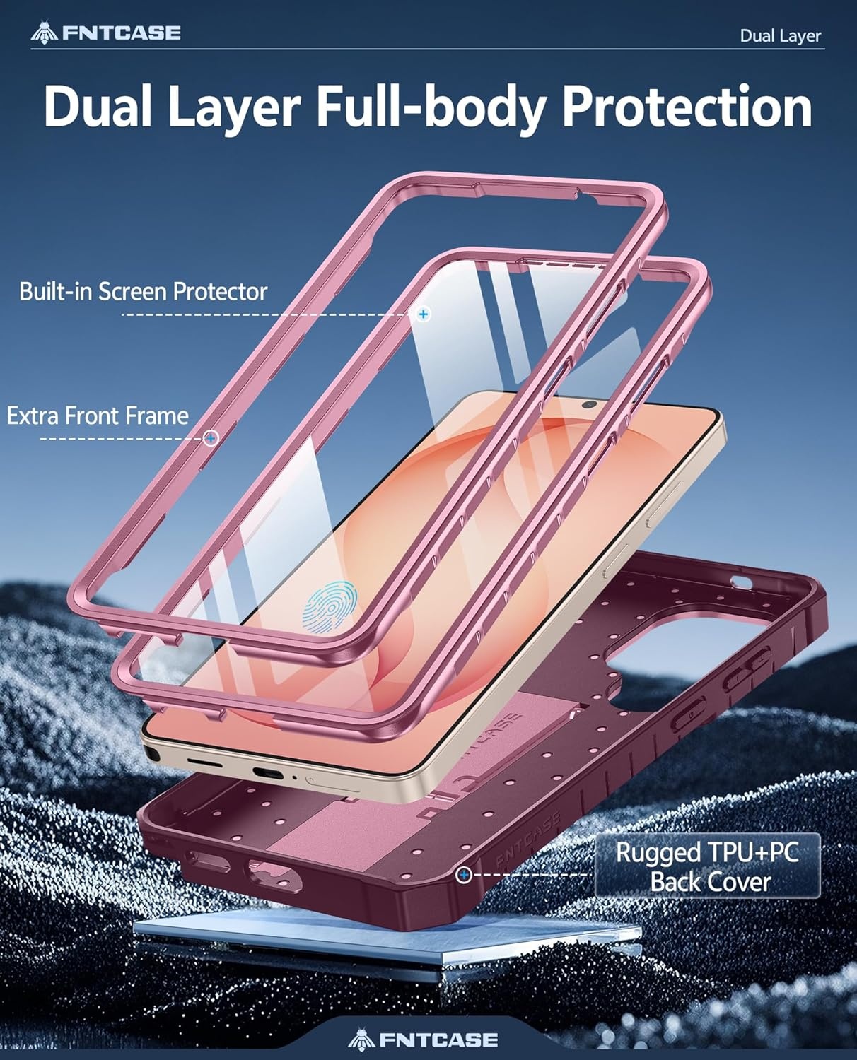image:imageFNTCASE for Samsung Galaxy S26Ultra Case Builtin Screen Protector amp Kickstand 2 Front Frames MilitaryGrade Drop Protection Heavy Duty Shockproof Rugged TPU Case Full Body Protective BluePink
