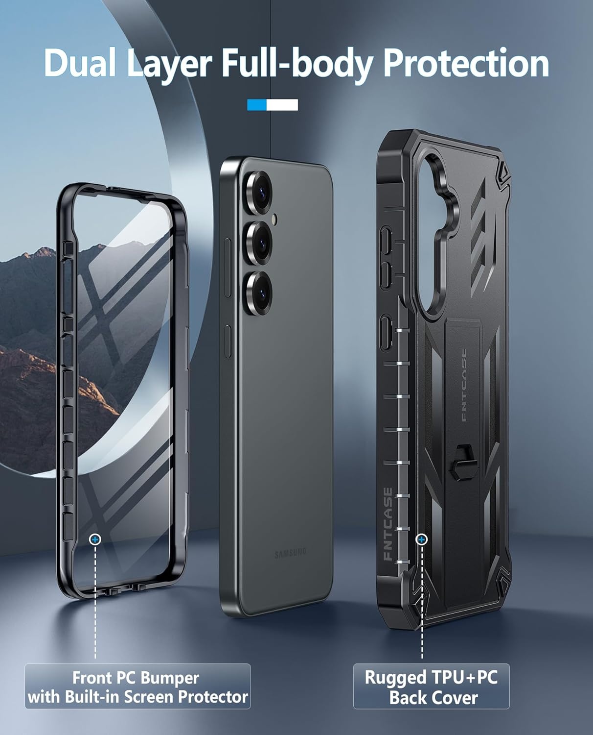 image:imageFNTCASE for Samsung Galaxy S26Ultra Case Builtin Screen Protector amp Kickstand 2 Front Frames MilitaryGrade Drop Protection Heavy Duty Shockproof Rugged TPU Case Full Body Protective BlueTBlack