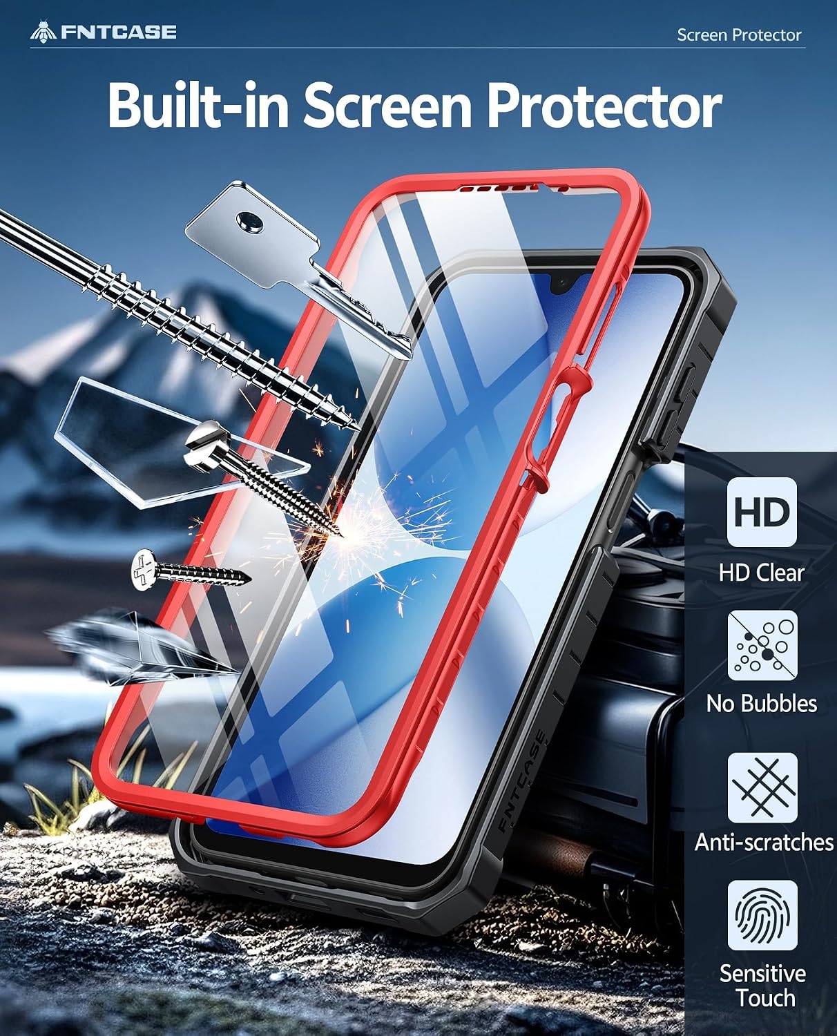 image:imageFNTCASE for Samsung Galaxy S26Ultra Case Builtin Screen Protector amp Kickstand 2 Front Frames MilitaryGrade Drop Protection Heavy Duty Shockproof Rugged TPU Case Full Body Protective BlueRed