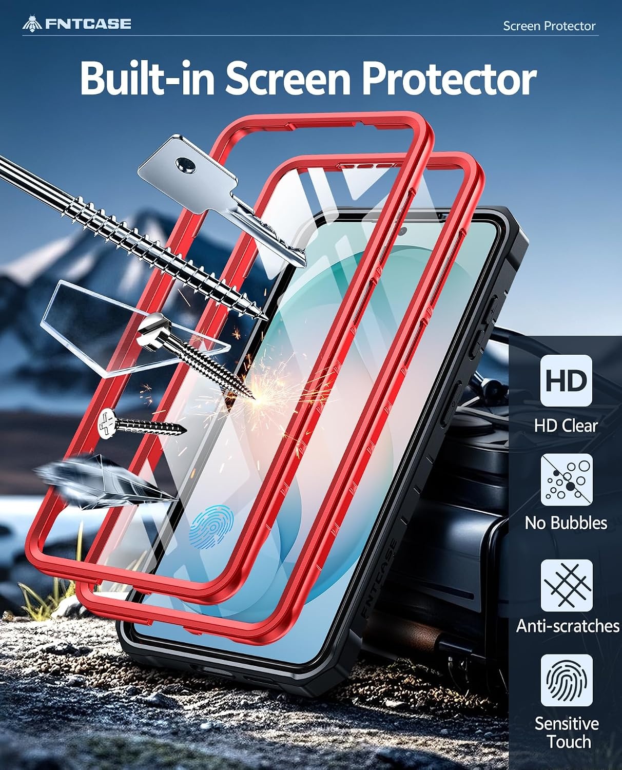 image:imageFNTCASE for Samsung Galaxy S26Ultra Case Builtin Screen Protector amp Kickstand 2 Front Frames MilitaryGrade Drop Protection Heavy Duty Shockproof Rugged TPU Case Full Body Protective BlueRed