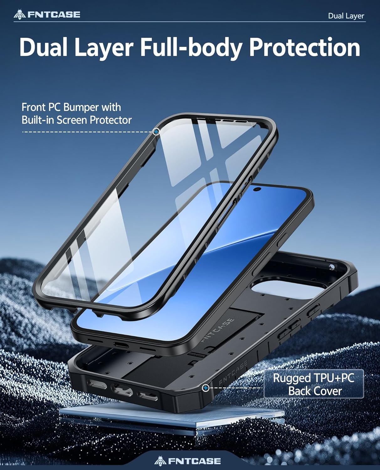 image:imageFNTCASE for Samsung Galaxy S26Ultra Case Builtin Screen Protector amp Kickstand 2 Front Frames MilitaryGrade Drop Protection Heavy Duty Shockproof Rugged TPU Case Full Body Protective BlueBlack
