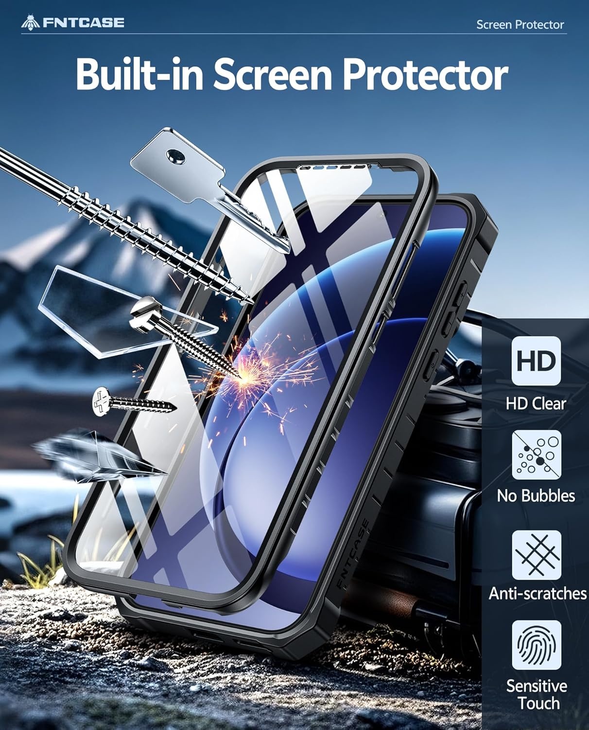 image:imageFNTCASE for Samsung Galaxy S26Ultra Case Builtin Screen Protector amp Kickstand 2 Front Frames MilitaryGrade Drop Protection Heavy Duty Shockproof Rugged TPU Case Full Body Protective BlueBlack