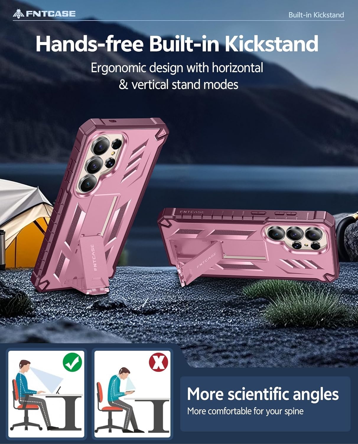 image:imageFNTCASE for Samsung Galaxy S26Ultra Case Builtin Screen Protector amp Kickstand 2 Front Frames MilitaryGrade Drop Protection Heavy Duty Shockproof Rugged TPU Case Full Body Protective BluePink
