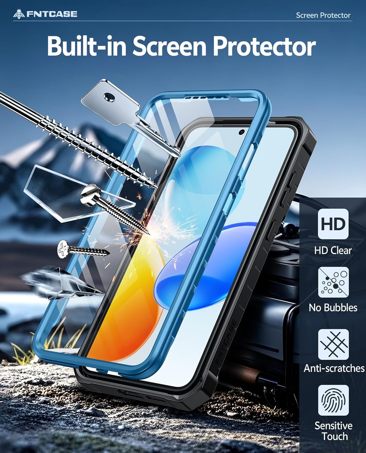 image:imageFNTCASE for Samsung Galaxy S26Ultra Case Builtin Screen Protector amp Kickstand 2 Front Frames MilitaryGrade Drop Protection Heavy Duty Shockproof Rugged TPU Case Full Body Protective BlueBlue