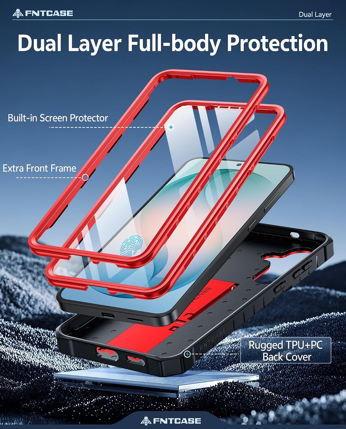 image:imageFNTCASE for Samsung Galaxy S26Ultra Case Builtin Screen Protector amp Kickstand 2 Front Frames MilitaryGrade Drop Protection Heavy Duty Shockproof Rugged TPU Case Full Body Protective BlueRed