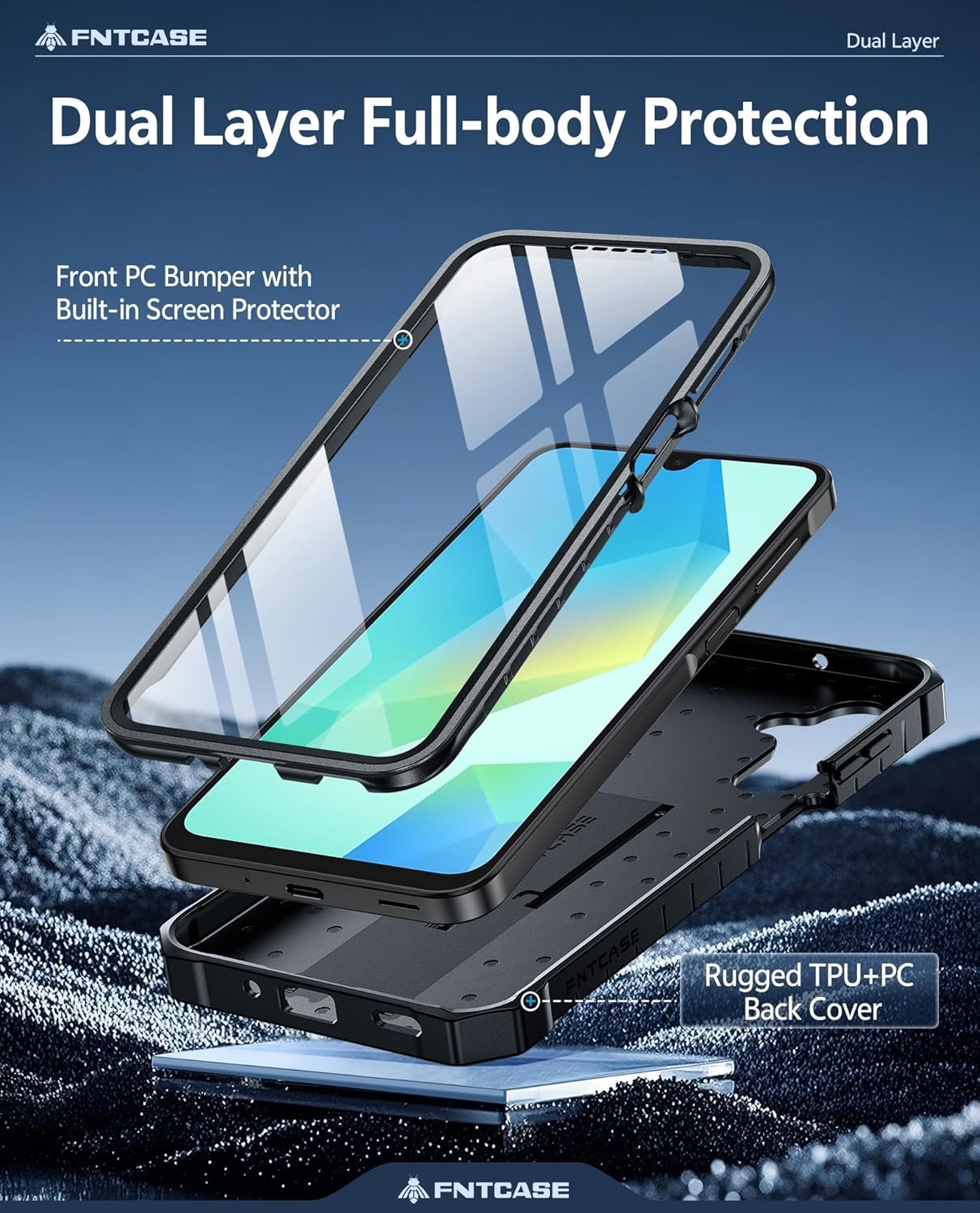 image:imageFNTCASE for Samsung Galaxy S26Ultra Case Builtin Screen Protector amp Kickstand 2 Front Frames MilitaryGrade Drop Protection Heavy Duty Shockproof Rugged TPU Case Full Body Protective BlueBlack