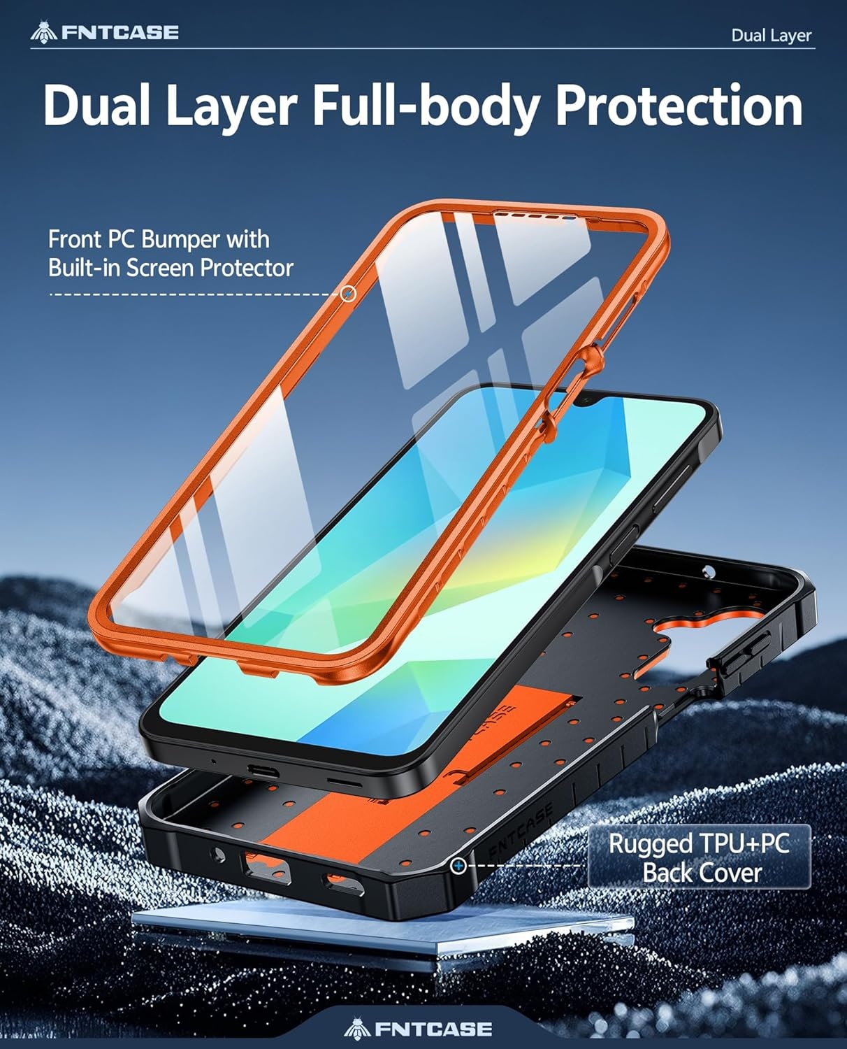 image:imageFNTCASE for Samsung Galaxy S26Ultra Case Builtin Screen Protector amp Kickstand 2 Front Frames MilitaryGrade Drop Protection Heavy Duty Shockproof Rugged TPU Case Full Body Protective BlueOrange