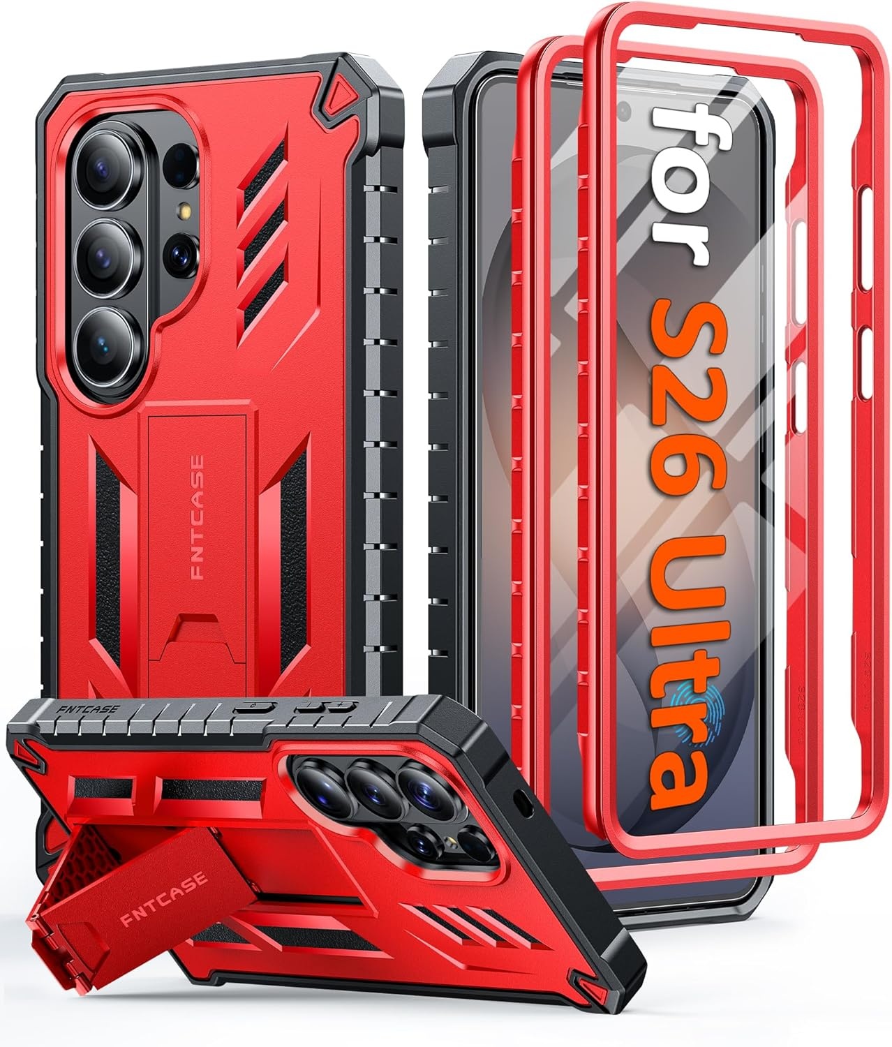 image:imageFNTCASE for Samsung Galaxy S26Ultra Case Builtin Screen Protector amp Kickstand 2 Front Frames MilitaryGrade Drop Protection Heavy Duty Shockproof Rugged TPU Case Full Body Protective BlueRed