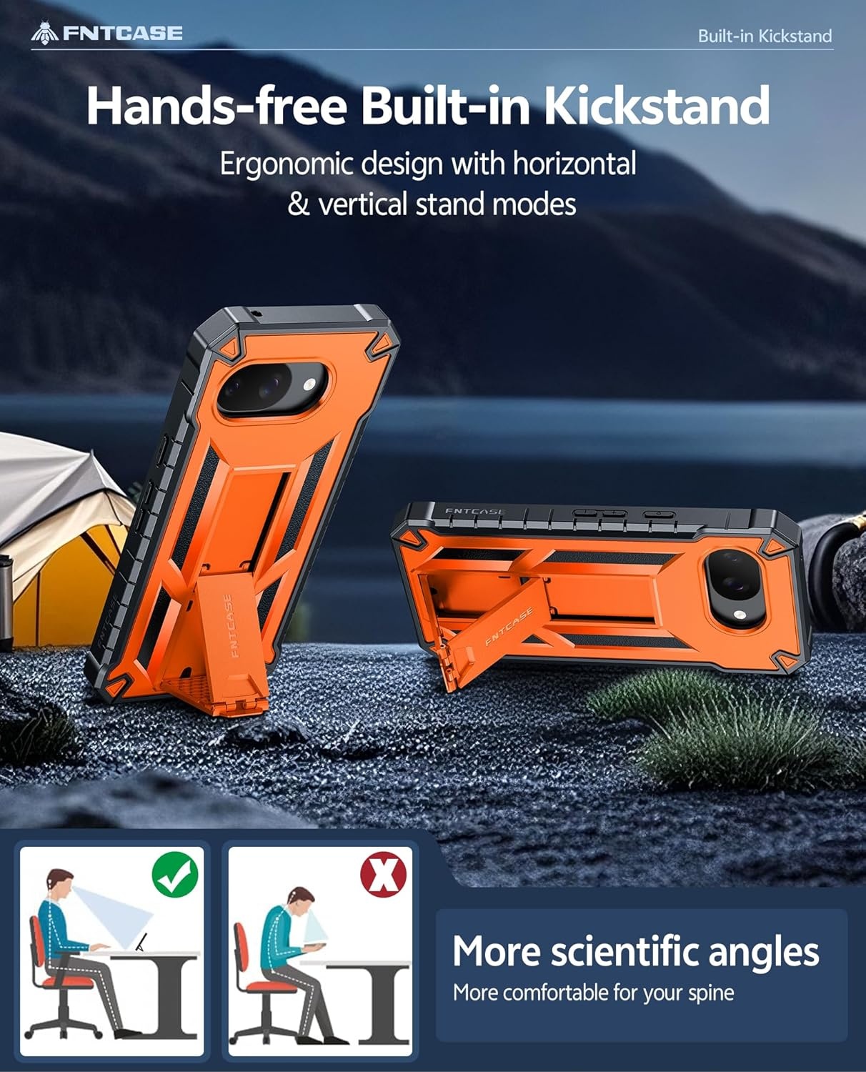 image:imageFNTCASE for Samsung Galaxy S26Ultra Case Builtin Screen Protector amp Kickstand 2 Front Frames MilitaryGrade Drop Protection Heavy Duty Shockproof Rugged TPU Case Full Body Protective BlueOrange