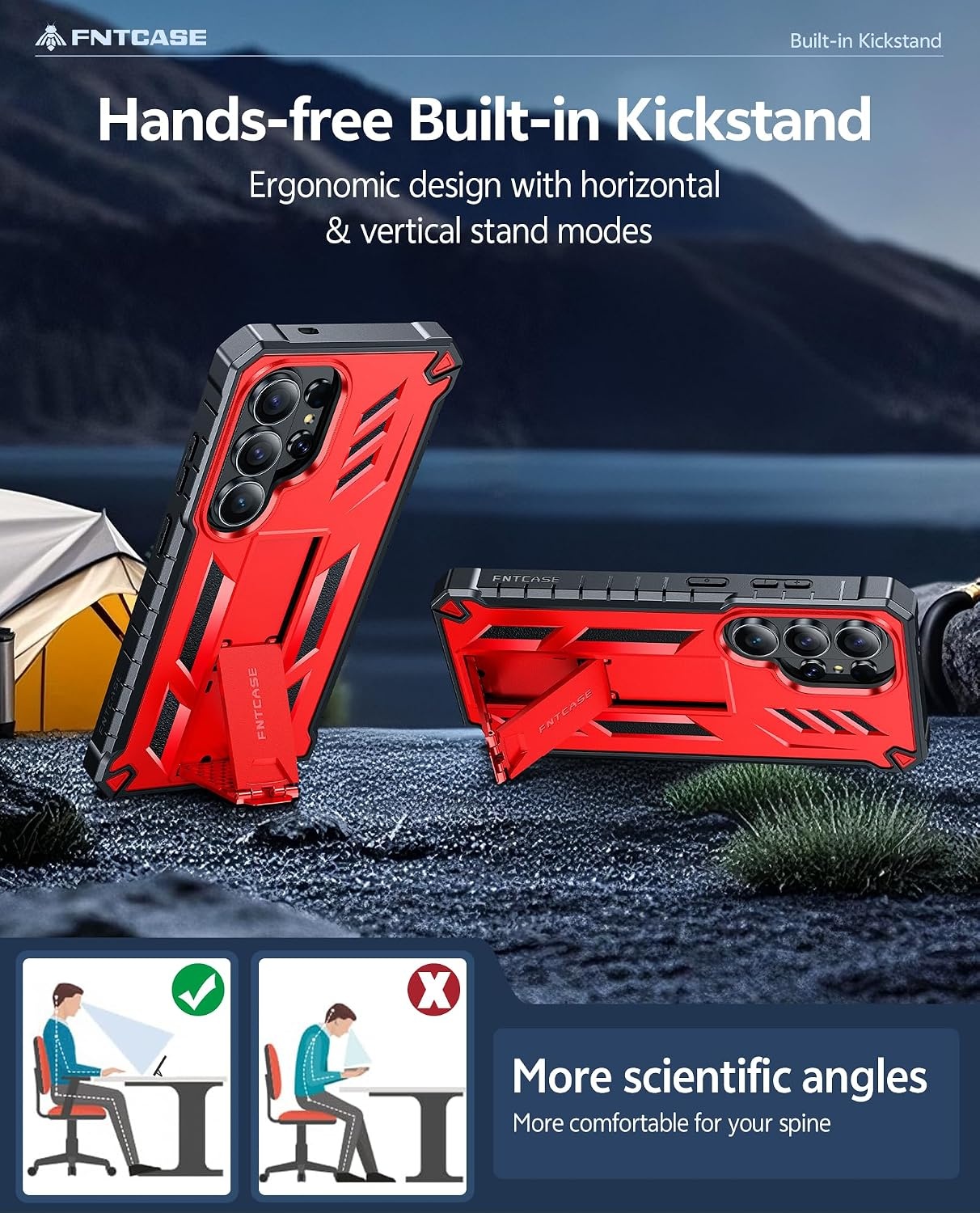 image:imageFNTCASE for Samsung Galaxy S26Ultra Case Builtin Screen Protector amp Kickstand 2 Front Frames MilitaryGrade Drop Protection Heavy Duty Shockproof Rugged TPU Case Full Body Protective BlueRed