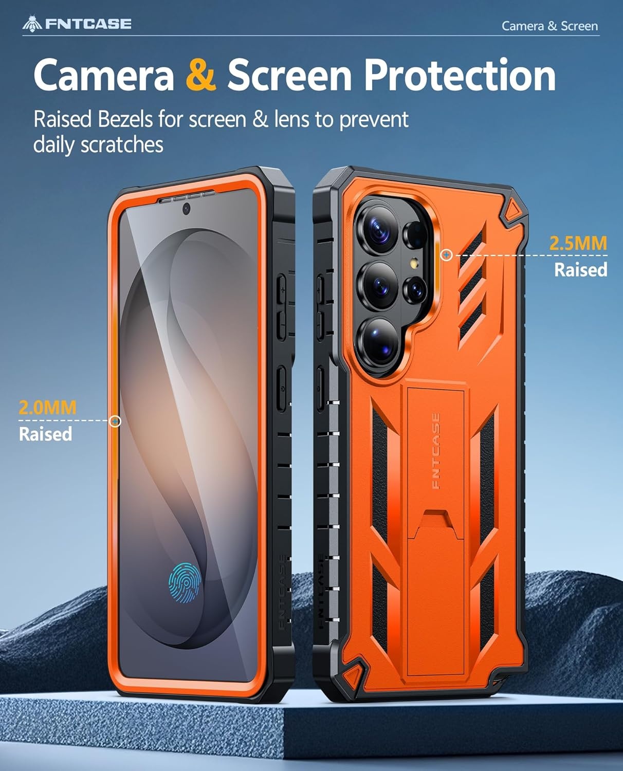 image:imageFNTCASE for Samsung Galaxy S26Ultra Case Builtin Screen Protector amp Kickstand 2 Front Frames MilitaryGrade Drop Protection Heavy Duty Shockproof Rugged TPU Case Full Body Protective BlueOrange