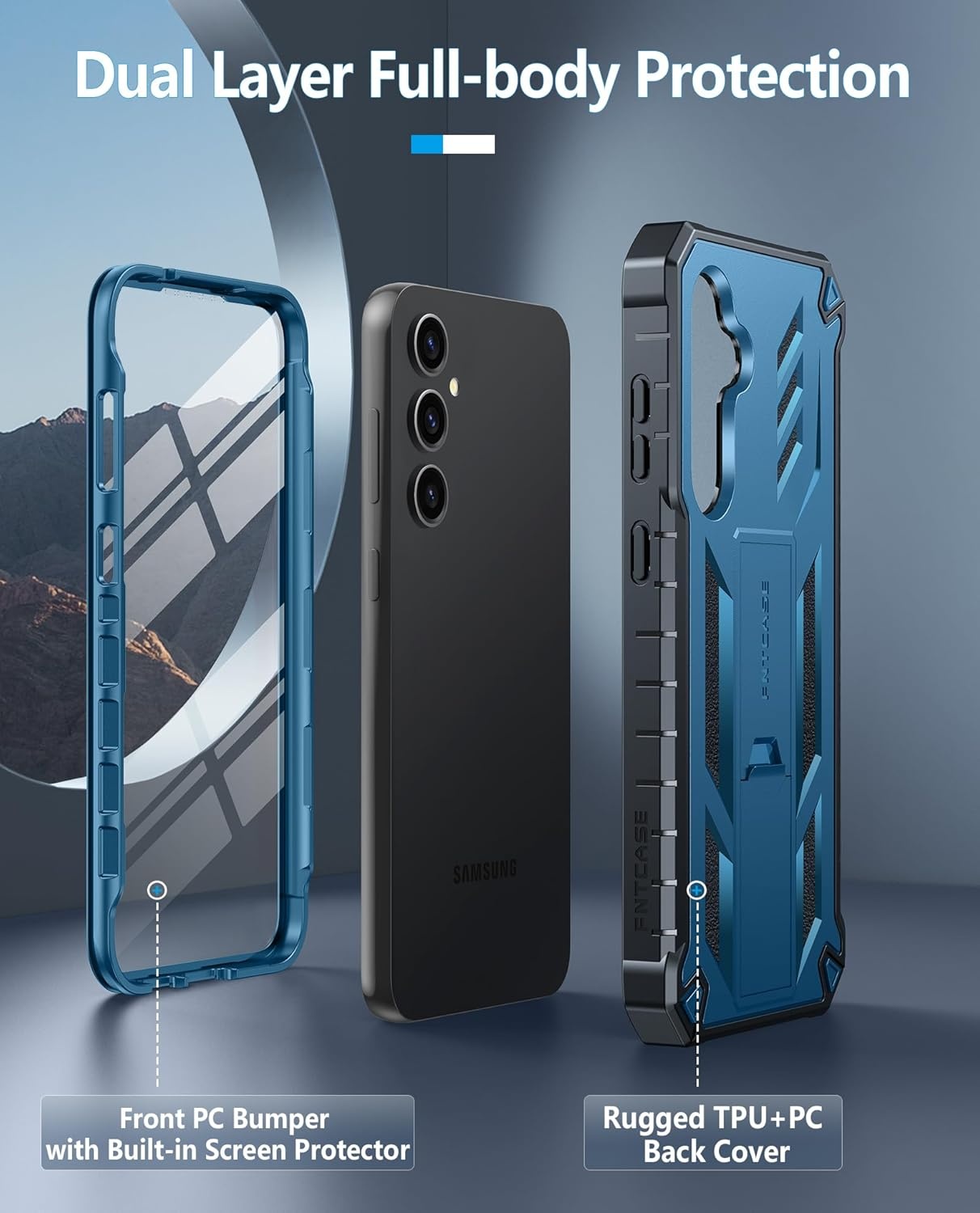 image:imageFNTCASE for Samsung Galaxy S26Ultra Case Builtin Screen Protector amp Kickstand 2 Front Frames MilitaryGrade Drop Protection Heavy Duty Shockproof Rugged TPU Case Full Body Protective BlueBlue
