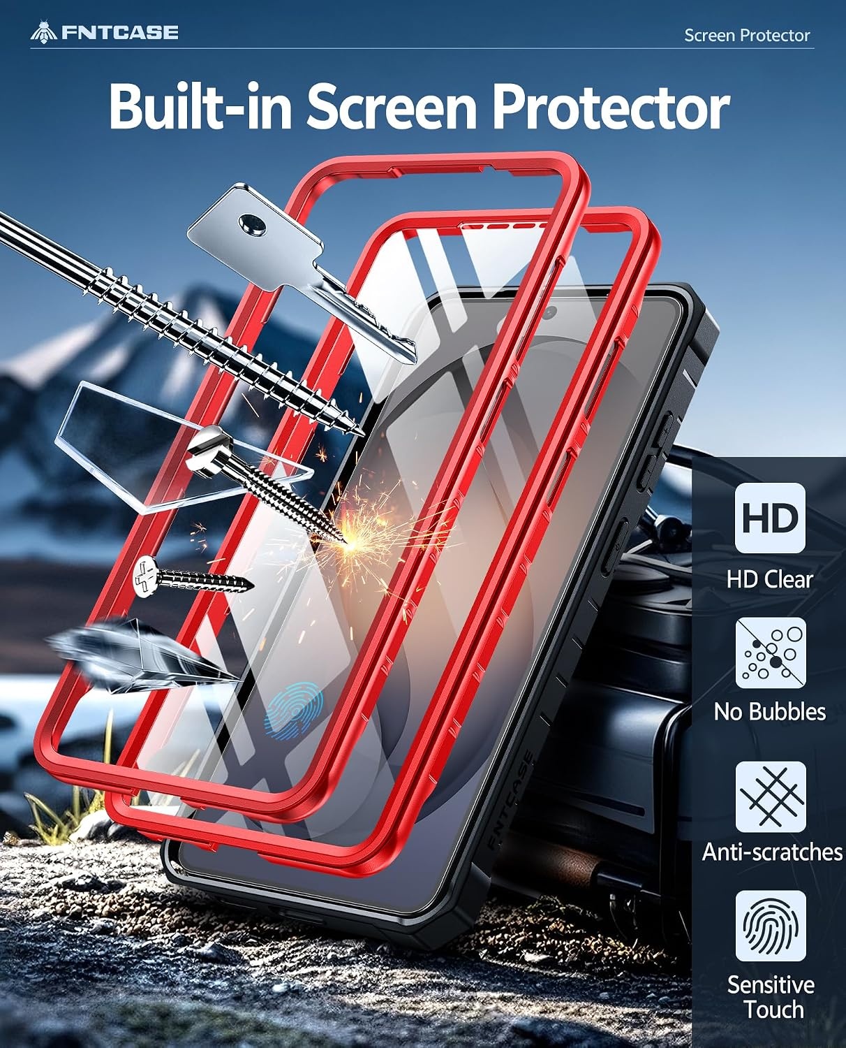 image:imageFNTCASE for Samsung Galaxy S26Ultra Case Builtin Screen Protector amp Kickstand 2 Front Frames MilitaryGrade Drop Protection Heavy Duty Shockproof Rugged TPU Case Full Body Protective BlueRed